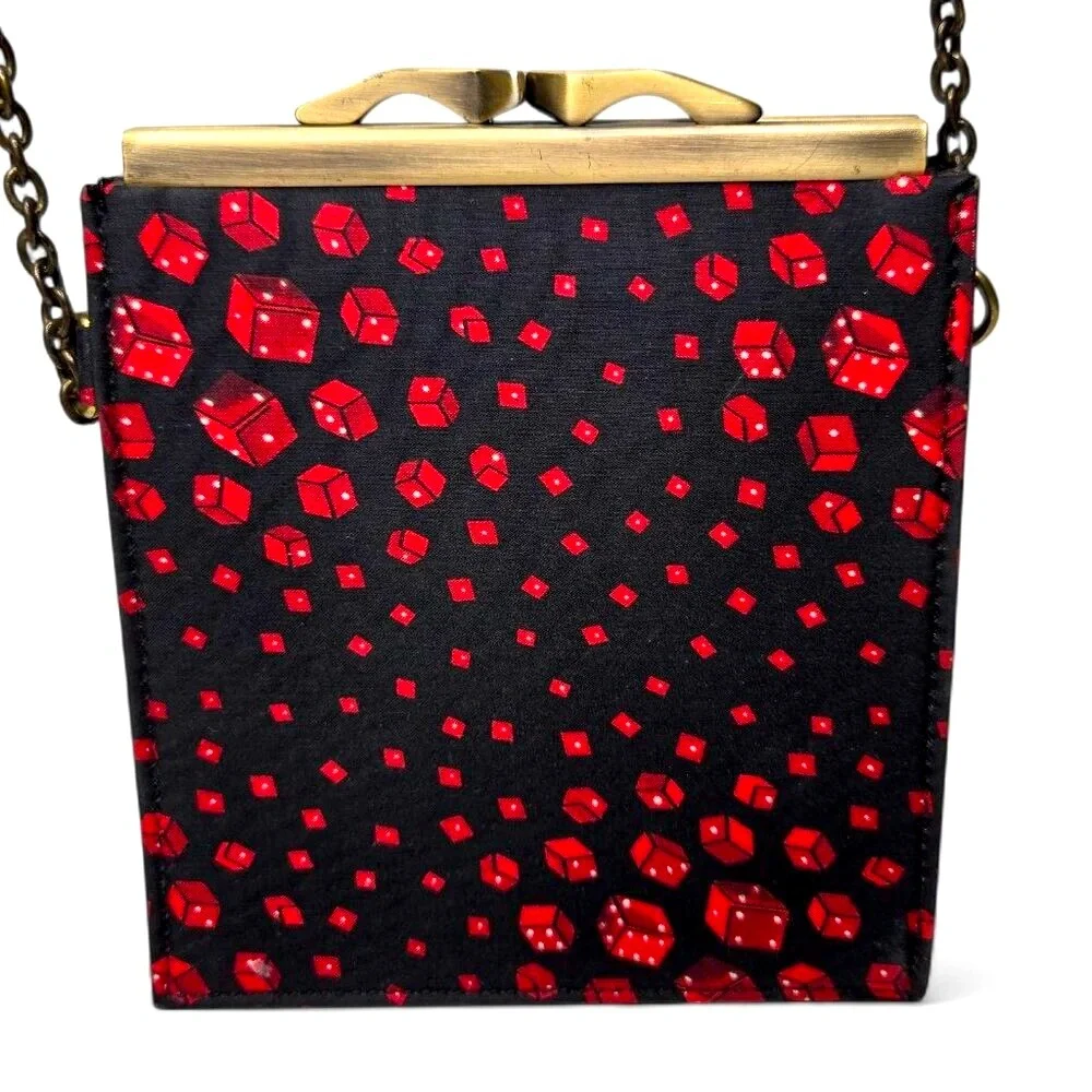 Nicole Miller Silk Mini Chain Strap Purse Women's Dice Graphic Twist Clasp